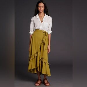 NEW! Anthropologie x MAEVE Constance Ruffled Maxi Skirt Size XS Green. L16